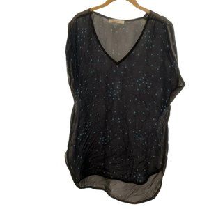 Geren Ford semi sheer Light blue navy blue polka dot 100% SILK top XS